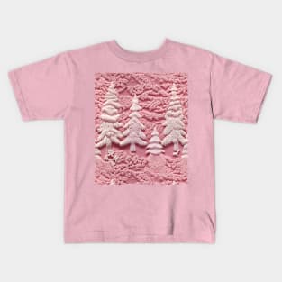 Funny Pink Chrismas Trees Knitted Pattern Kids T-Shirt